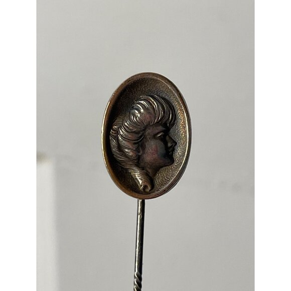 Antique 1910's Silver-Plated Cameo Gibson Girl Profile Stick/hat Pin - Picture 2 of 8